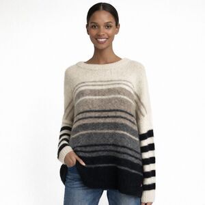 Women’s Alpaca Blend Oversized Sweater Extra Long Sleeves Neutral Ombré Medium